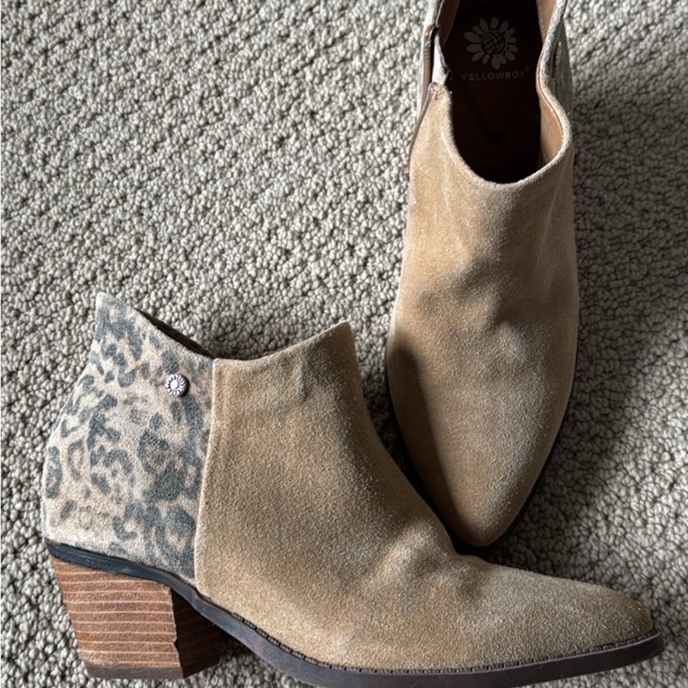 Yellow Box Leopard Accent Suede Ankle Booties